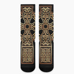 Gold Celtic Knot Cross Print Crew Socks