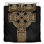 Gold Celtic Knot Cross Print Duvet Cover Bedding Set