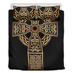 Gold Celtic Knot Cross Print Duvet Cover Bedding Set