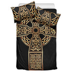 Gold Celtic Knot Cross Print Duvet Cover Bedding Set