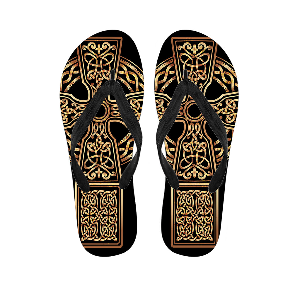 Gold Celtic Knot Cross Print Flip Flops