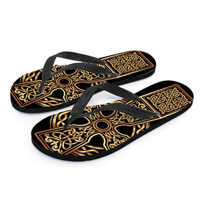 Gold Celtic Knot Cross Print Flip Flops