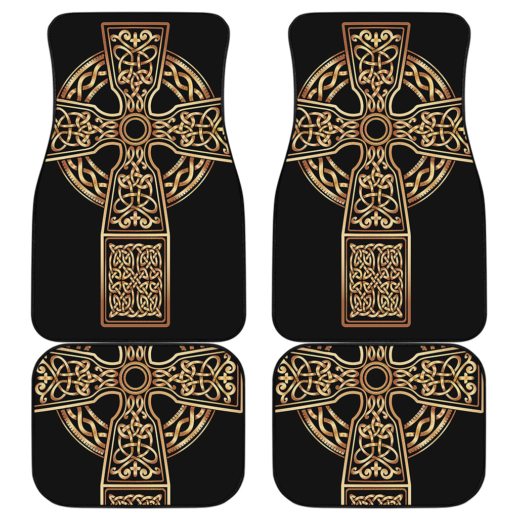 Gold Celtic Knot Cross Print Front and Back Car Floor Mats