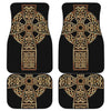 Gold Celtic Knot Cross Print Front and Back Car Floor Mats