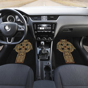 Gold Celtic Knot Cross Print Front and Back Car Floor Mats