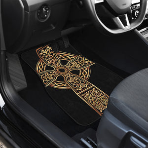 Gold Celtic Knot Cross Print Front and Back Car Floor Mats