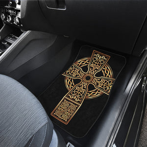 Gold Celtic Knot Cross Print Front and Back Car Floor Mats