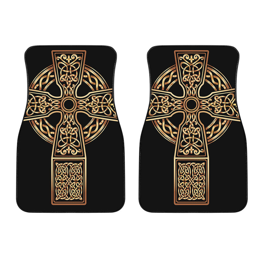 Gold Celtic Knot Cross Print Front Car Floor Mats