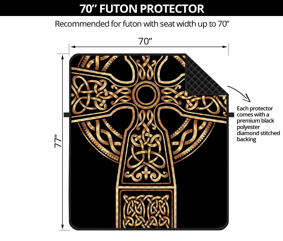 Gold Celtic Knot Cross Print Futon Protector