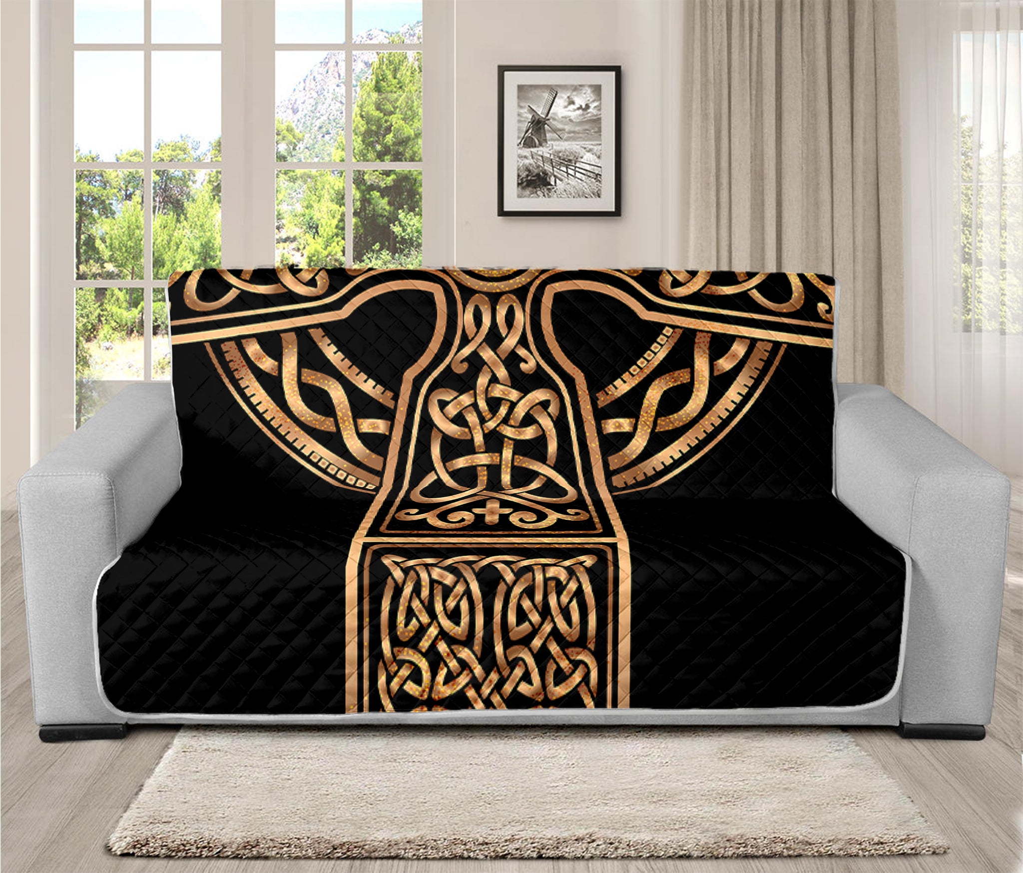 Gold Celtic Knot Cross Print Futon Protector