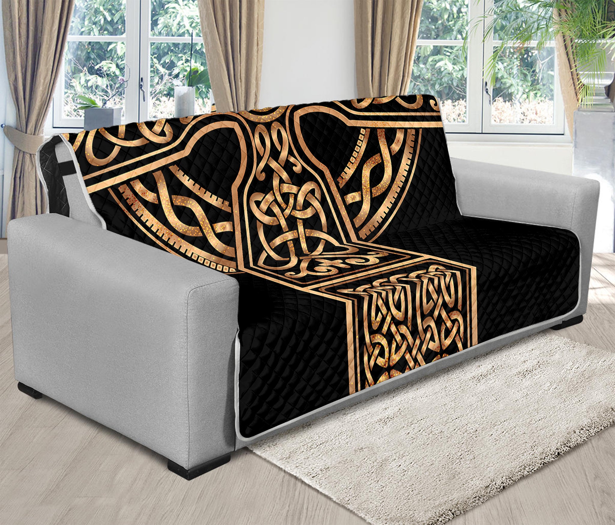 Gold Celtic Knot Cross Print Futon Protector