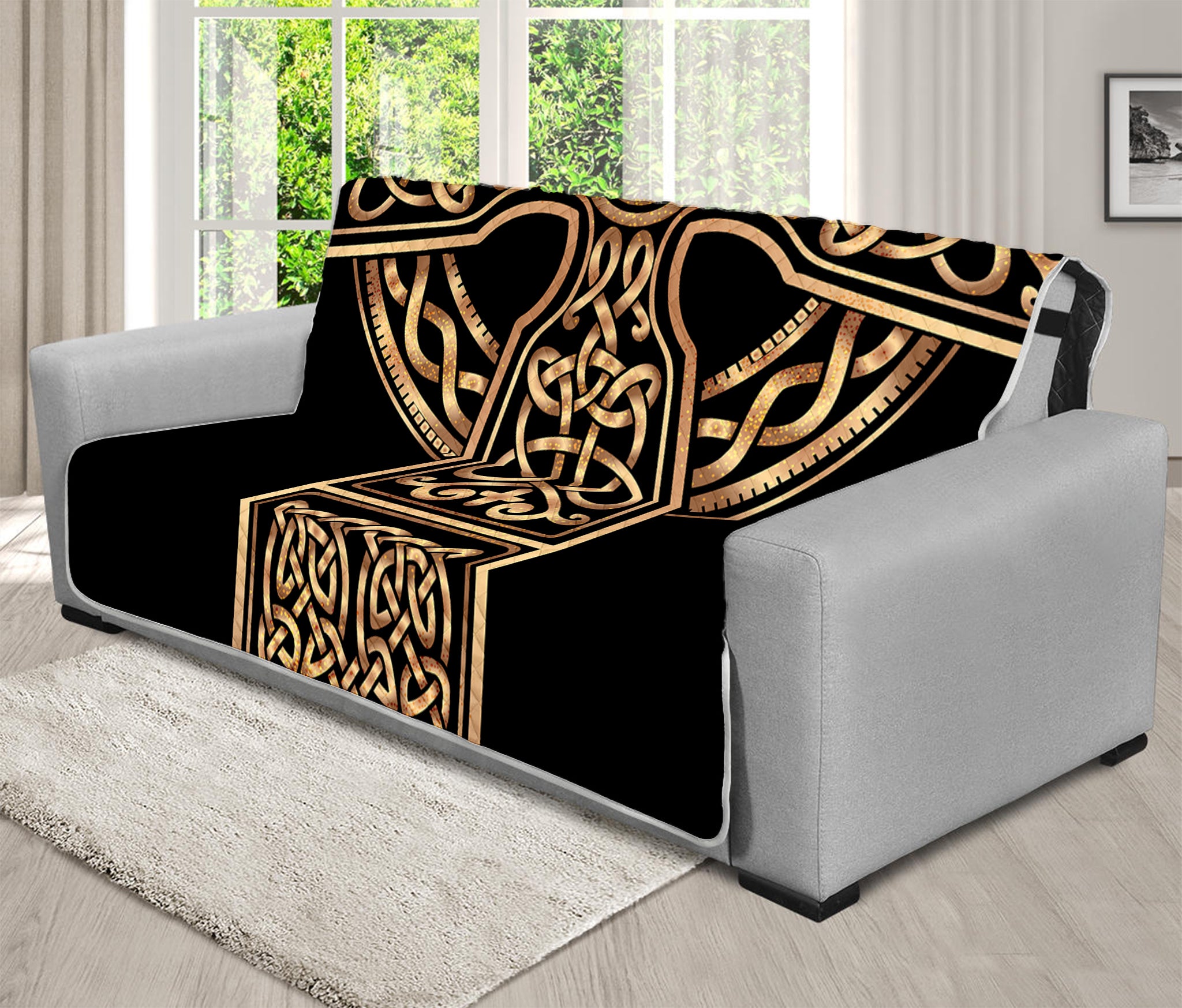 Gold Celtic Knot Cross Print Futon Protector