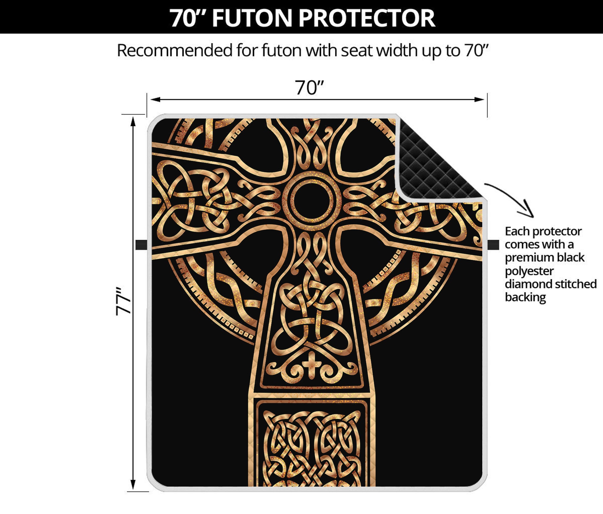 Gold Celtic Knot Cross Print Futon Protector