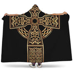 Gold Celtic Knot Cross Print Hooded Blanket