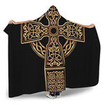 Gold Celtic Knot Cross Print Hooded Blanket
