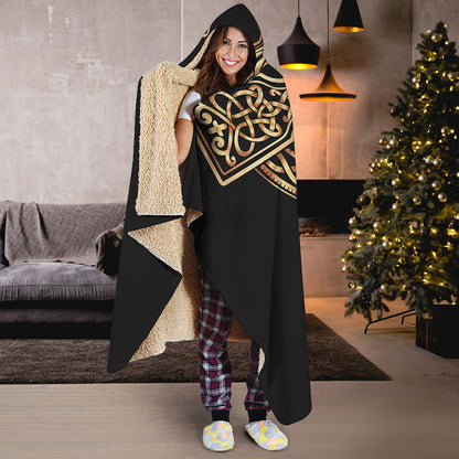 Gold Celtic Knot Cross Print Hooded Blanket