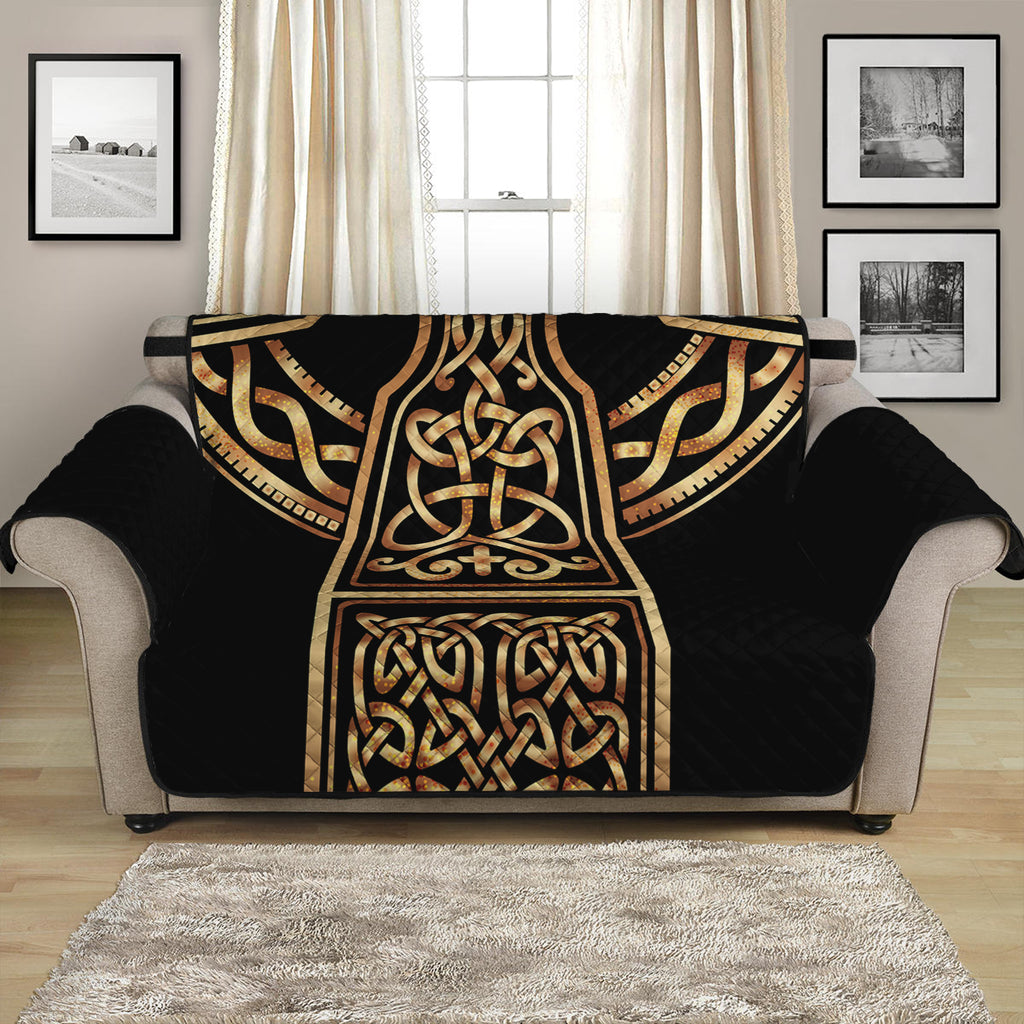 Gold Celtic Knot Cross Print Loveseat Protector