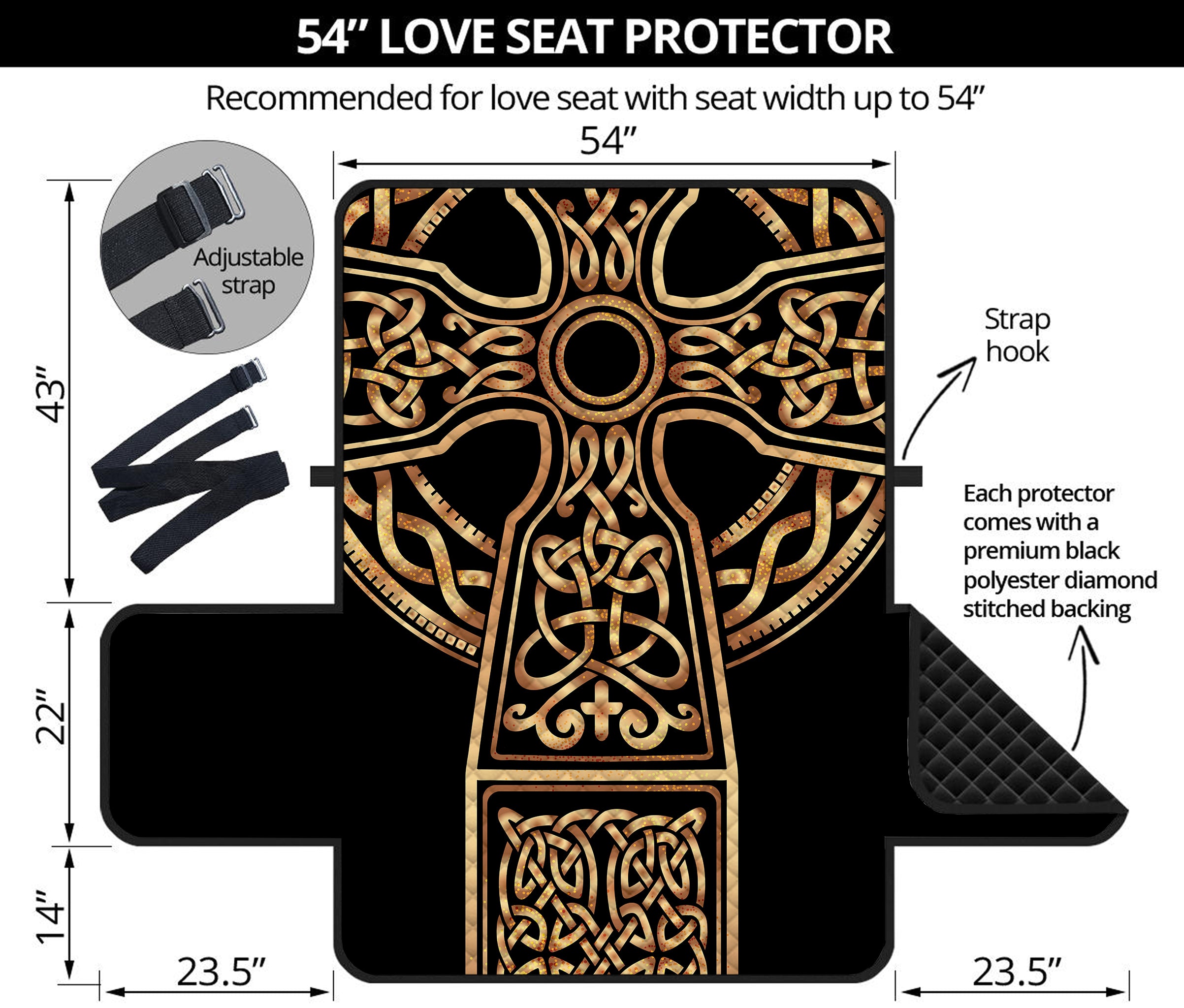 Gold Celtic Knot Cross Print Loveseat Protector