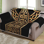 Gold Celtic Knot Cross Print Loveseat Protector