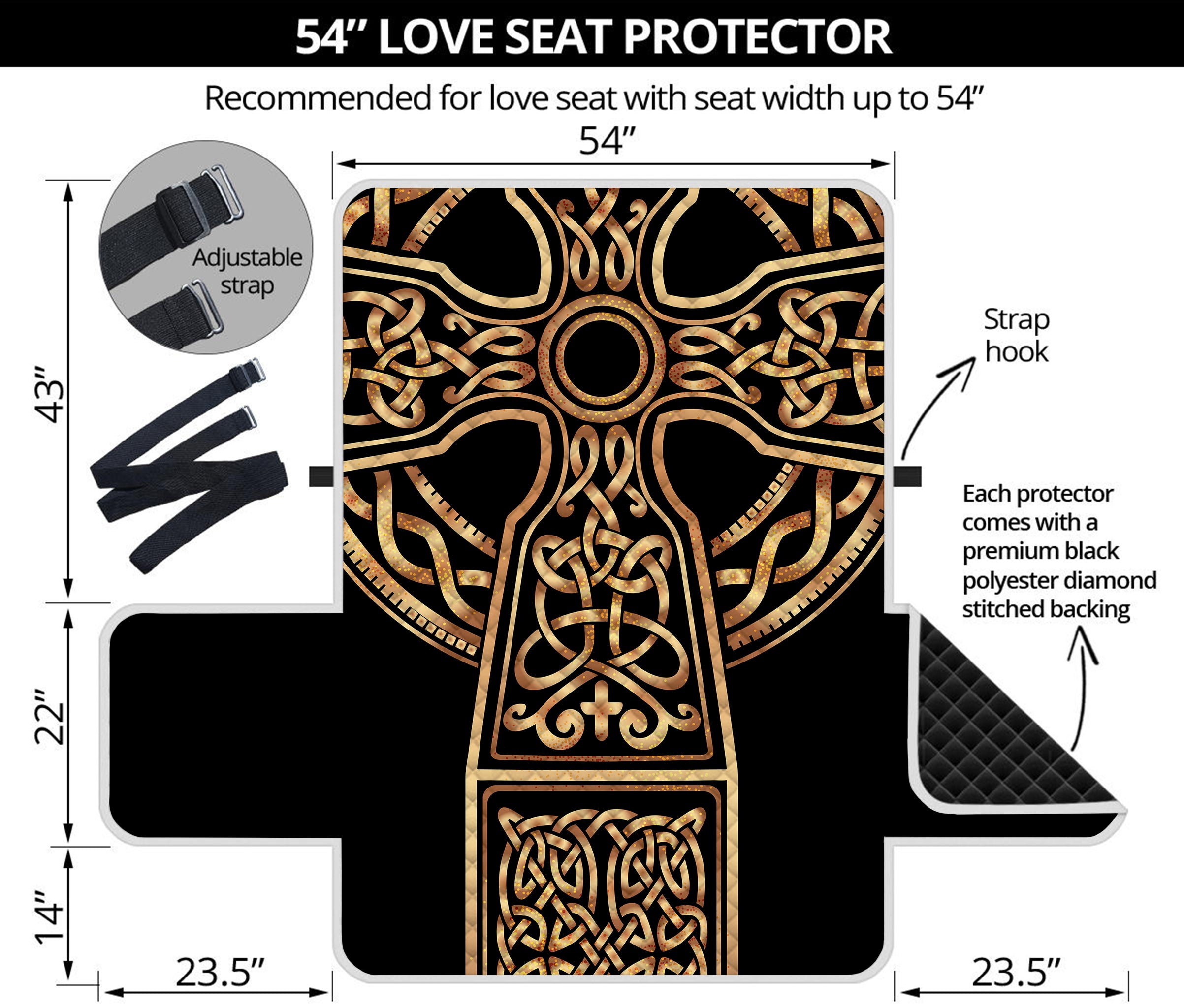 Gold Celtic Knot Cross Print Loveseat Protector