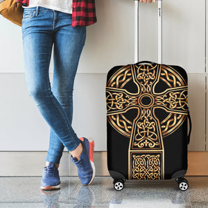 Gold Celtic Knot Cross Print Luggage Cover