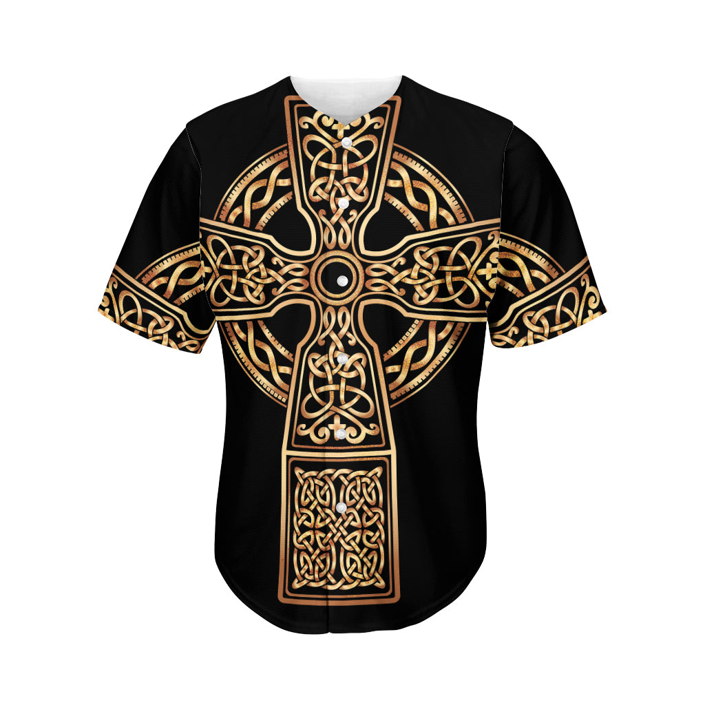 Gold Celtic Knot Cross Print Men's Baseball Jersey