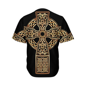 Gold Celtic Knot Cross Print Men's Baseball Jersey