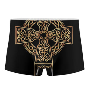 Gold Celtic Knot Cross Print Men's Boxer Briefs