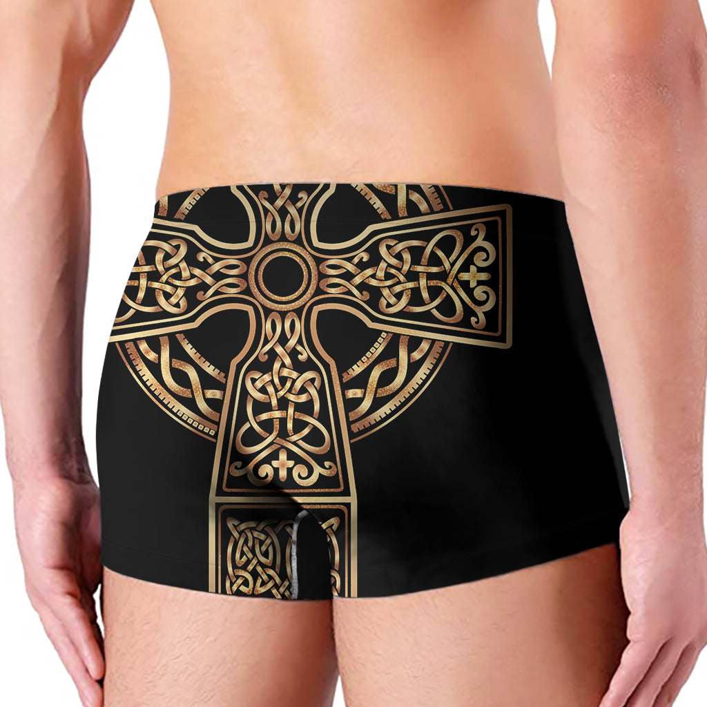 Gold Celtic Knot Cross Print Men's Boxer Briefs