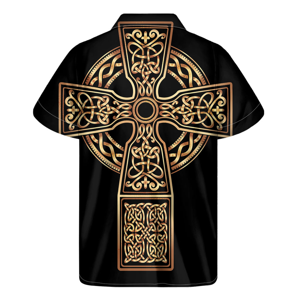 Gold Celtic Knot Cross Print Men's Short Sleeve Shirt