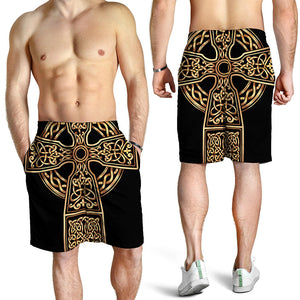 Gold Celtic Knot Cross Print Men's Shorts