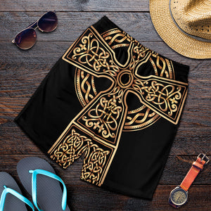 Gold Celtic Knot Cross Print Men's Shorts