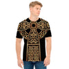 Gold Celtic Knot Cross Print Men's T-Shirt