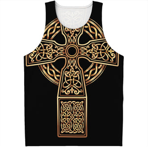 Gold Celtic Knot Cross Print Men's Tank Top