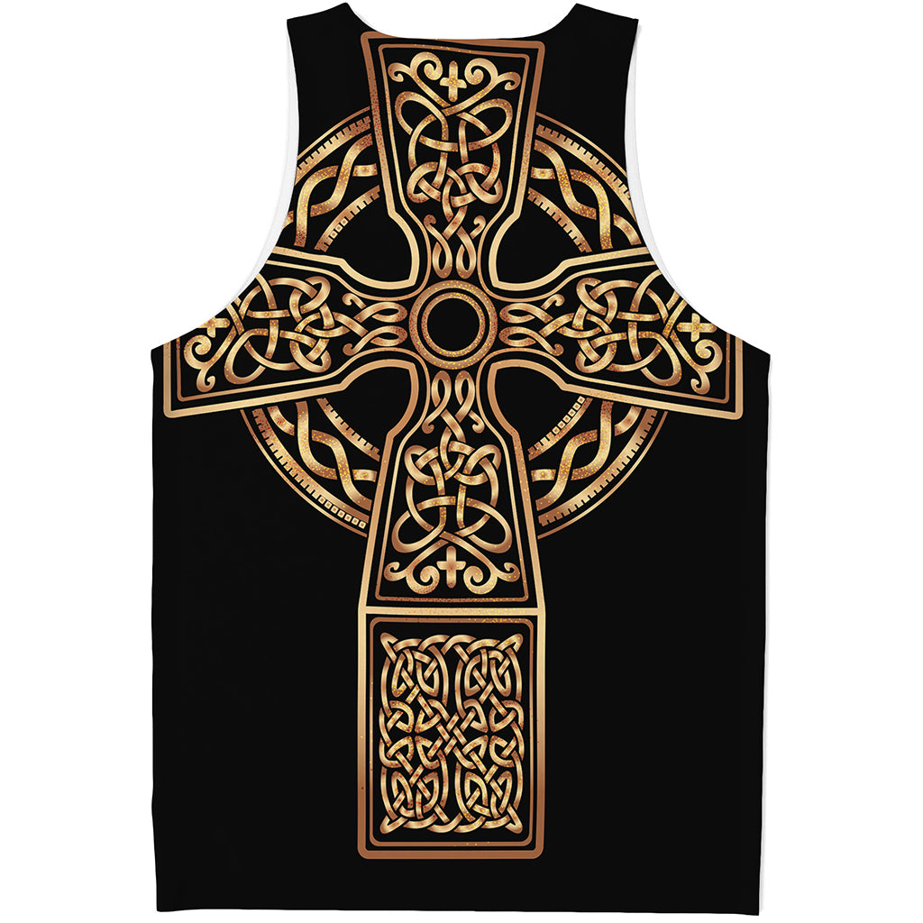 Gold Celtic Knot Cross Print Men's Tank Top