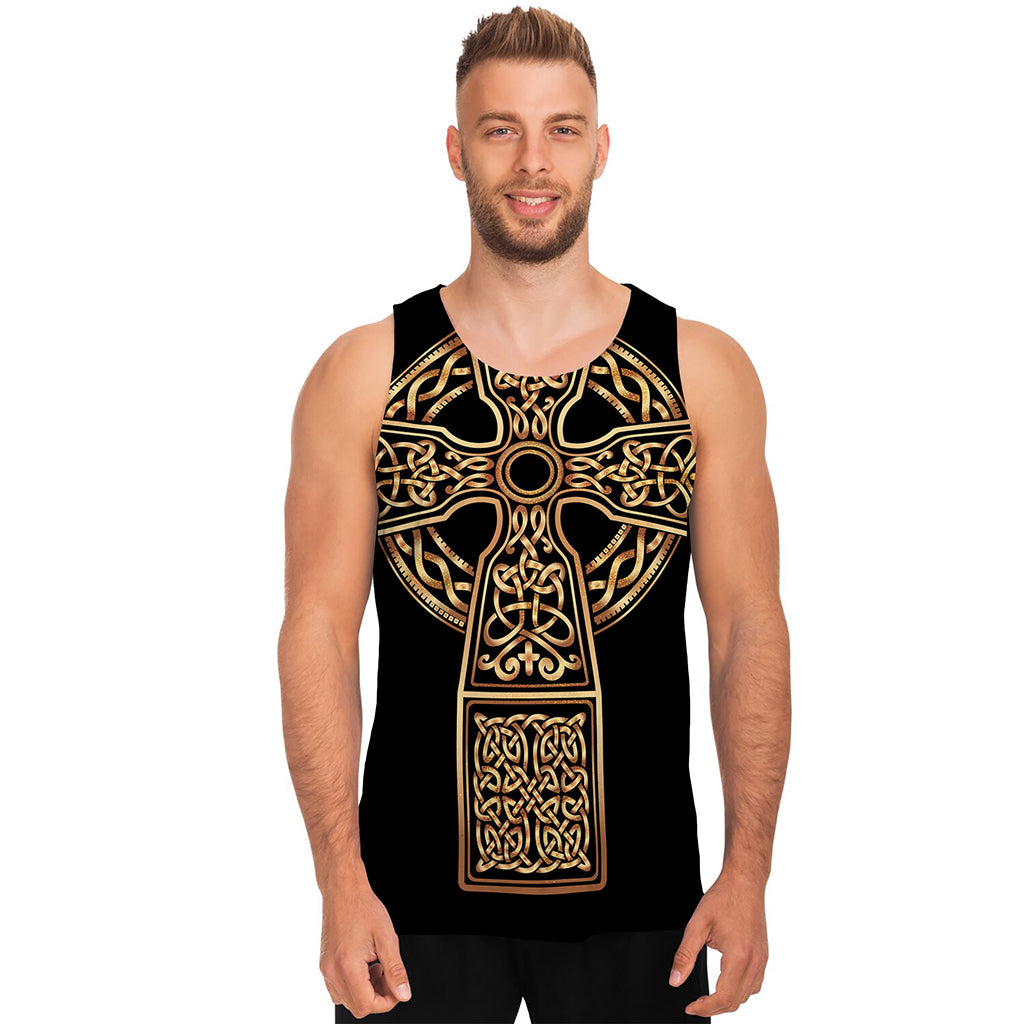 Gold Celtic Knot Cross Print Men's Tank Top