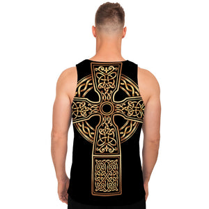 Gold Celtic Knot Cross Print Men's Tank Top