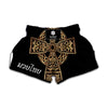 Gold Celtic Knot Cross Print Muay Thai Boxing Shorts