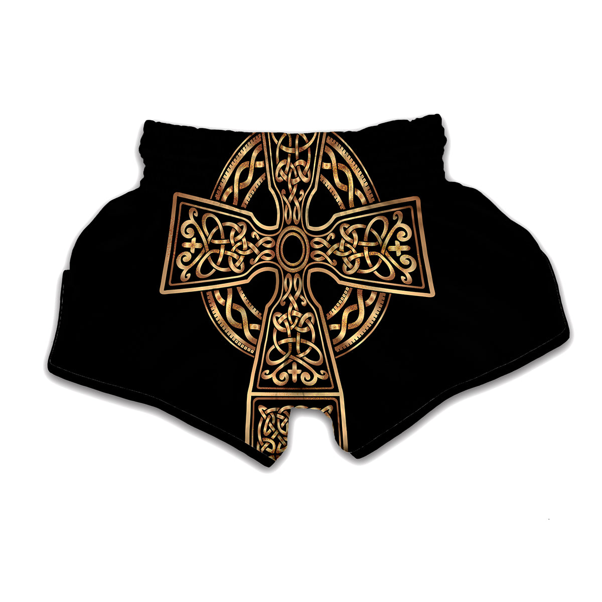 Gold Celtic Knot Cross Print Muay Thai Boxing Shorts