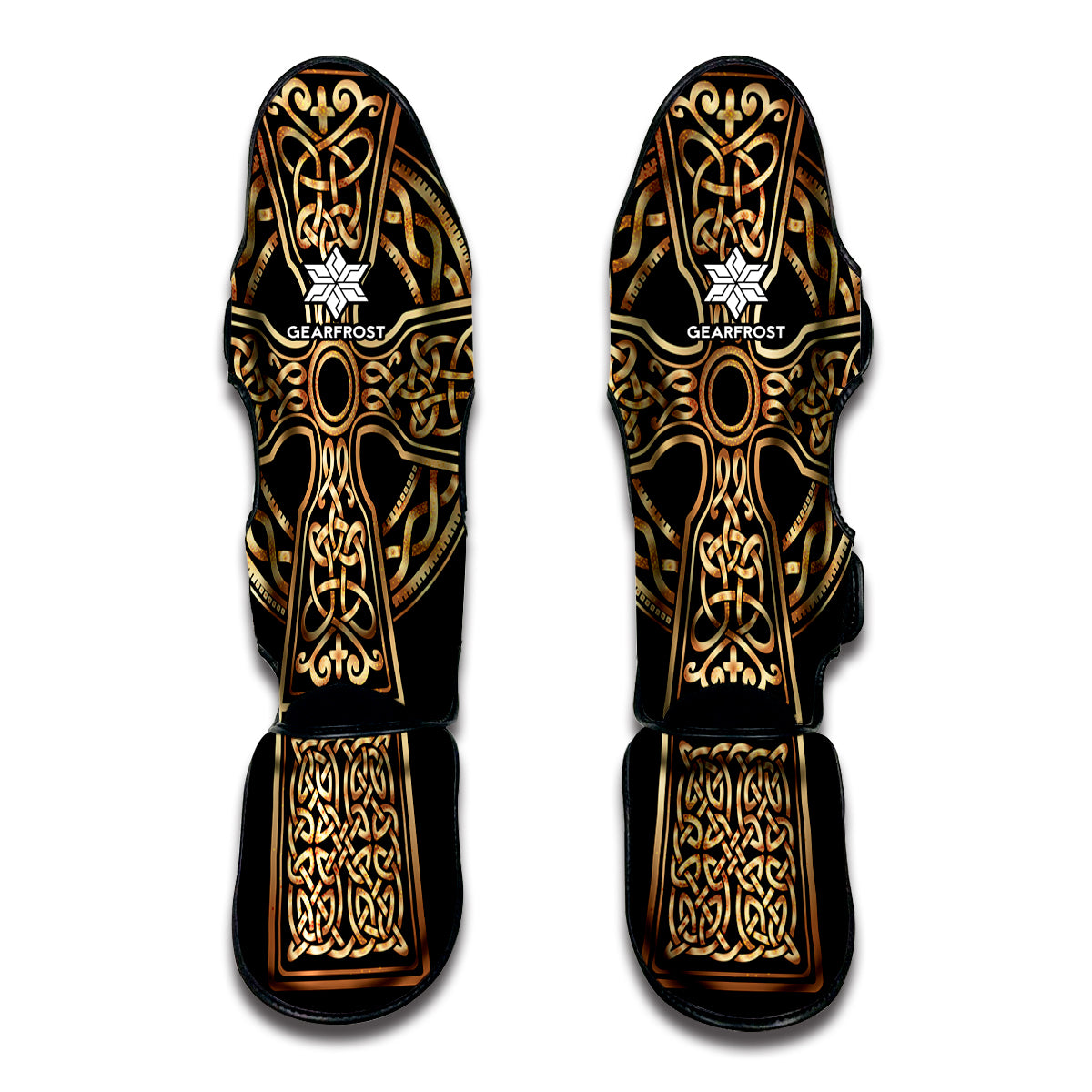 Gold Celtic Knot Cross Print Muay Thai Shin Guard