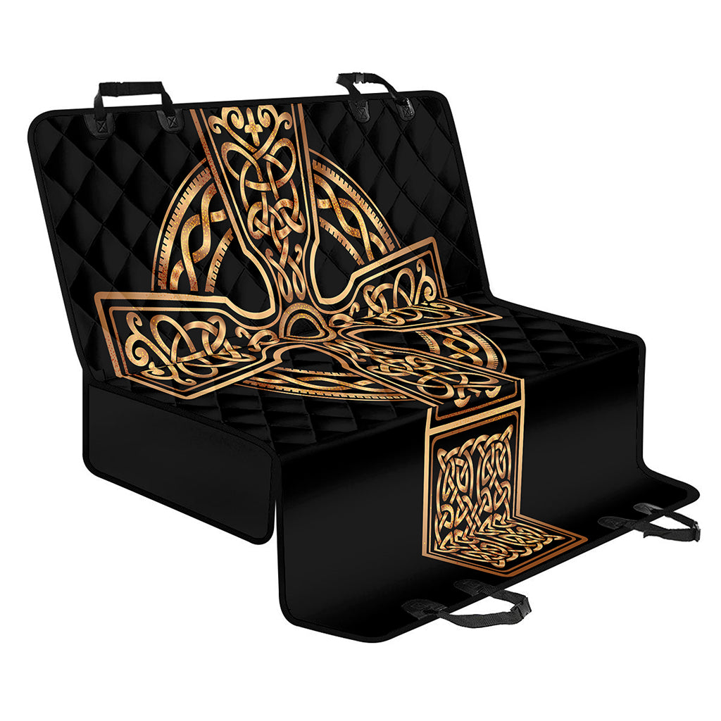 Gold Celtic Knot Cross Print Pet Car Back Seat Cover