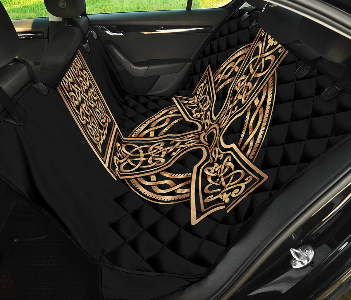 Gold Celtic Knot Cross Print Pet Car Back Seat Cover