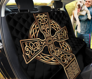 Gold Celtic Knot Cross Print Pet Car Back Seat Cover