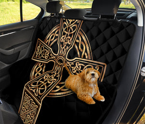 Gold Celtic Knot Cross Print Pet Car Back Seat Cover