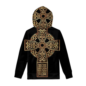 Gold Celtic Knot Cross Print Pullover Hoodie