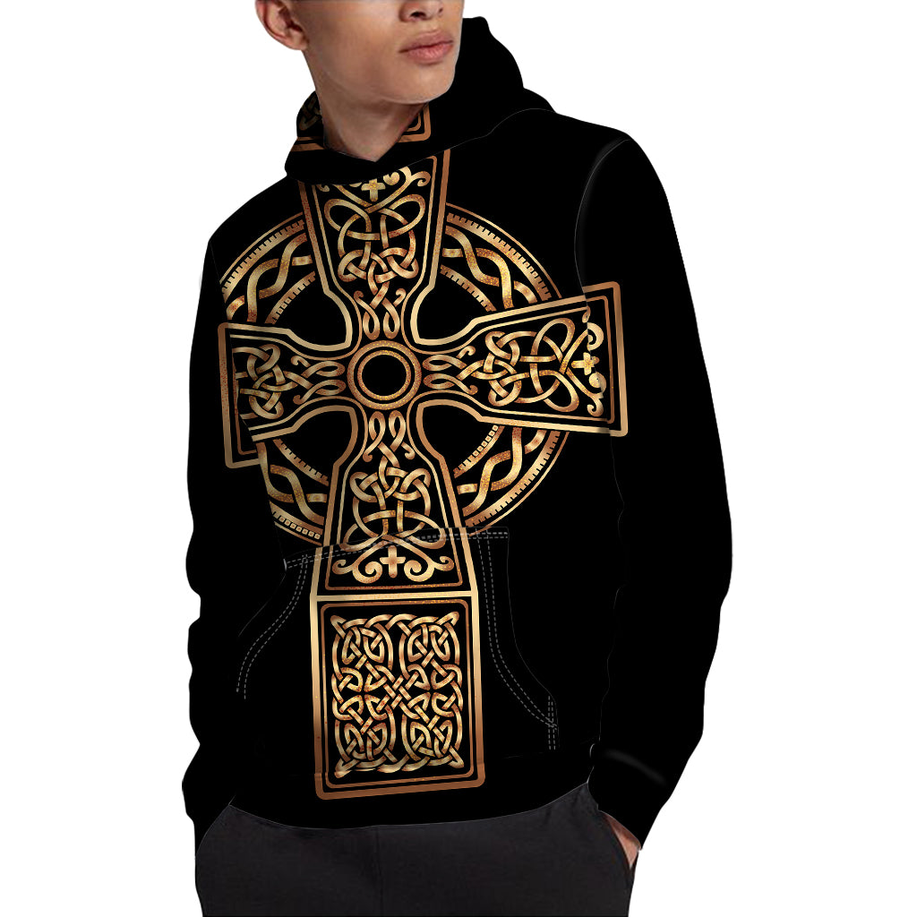 Gold Celtic Knot Cross Print Pullover Hoodie