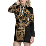 Gold Celtic Knot Cross Print Pullover Hoodie Dress