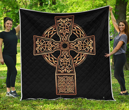 Gold Celtic Knot Cross Print Quilt