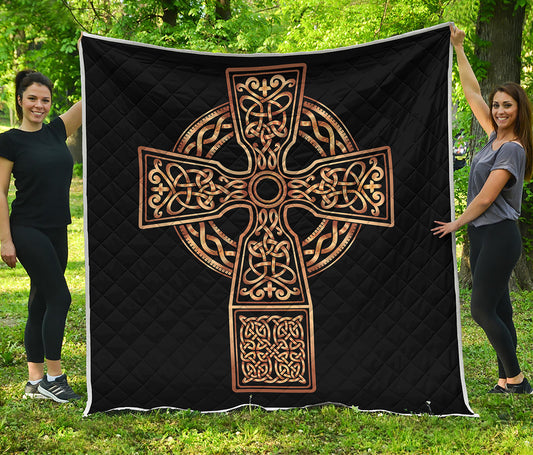 Gold Celtic Knot Cross Print Quilt