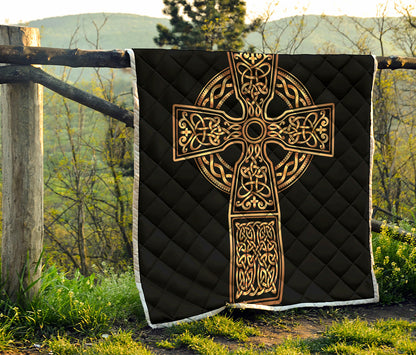 Gold Celtic Knot Cross Print Quilt